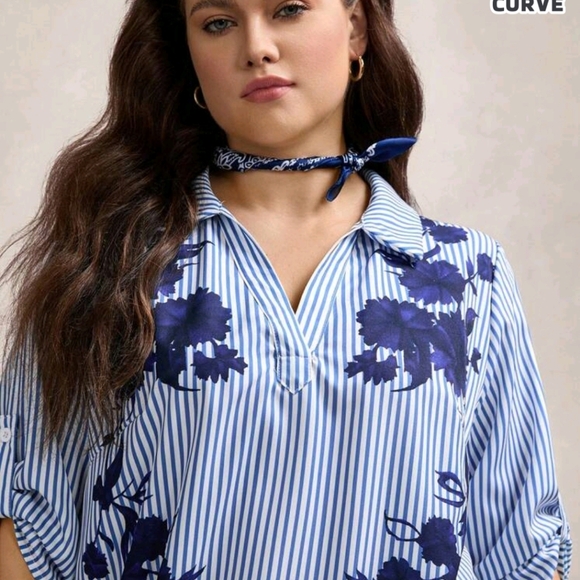 SHEIN Blue Floral Striped Swim Cover-Up - Picture 4 of 7